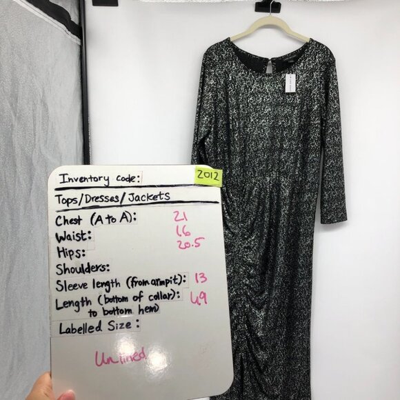 NWT Lane Bryant Grey/Silver Shimmery 3/4 Sleeve Shirred Midi Dress size 14/16 - Picture 15 of 16